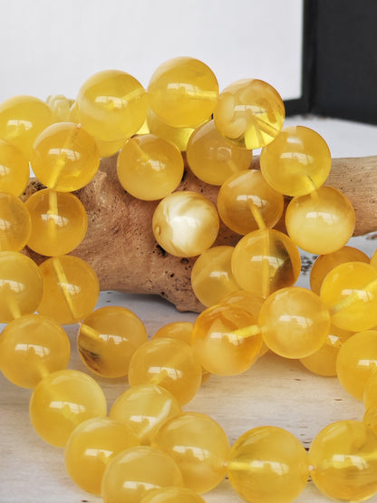 Cloudy Half-Half Baltic Amber Tasbih | 66 Round Beads | 12.5mm