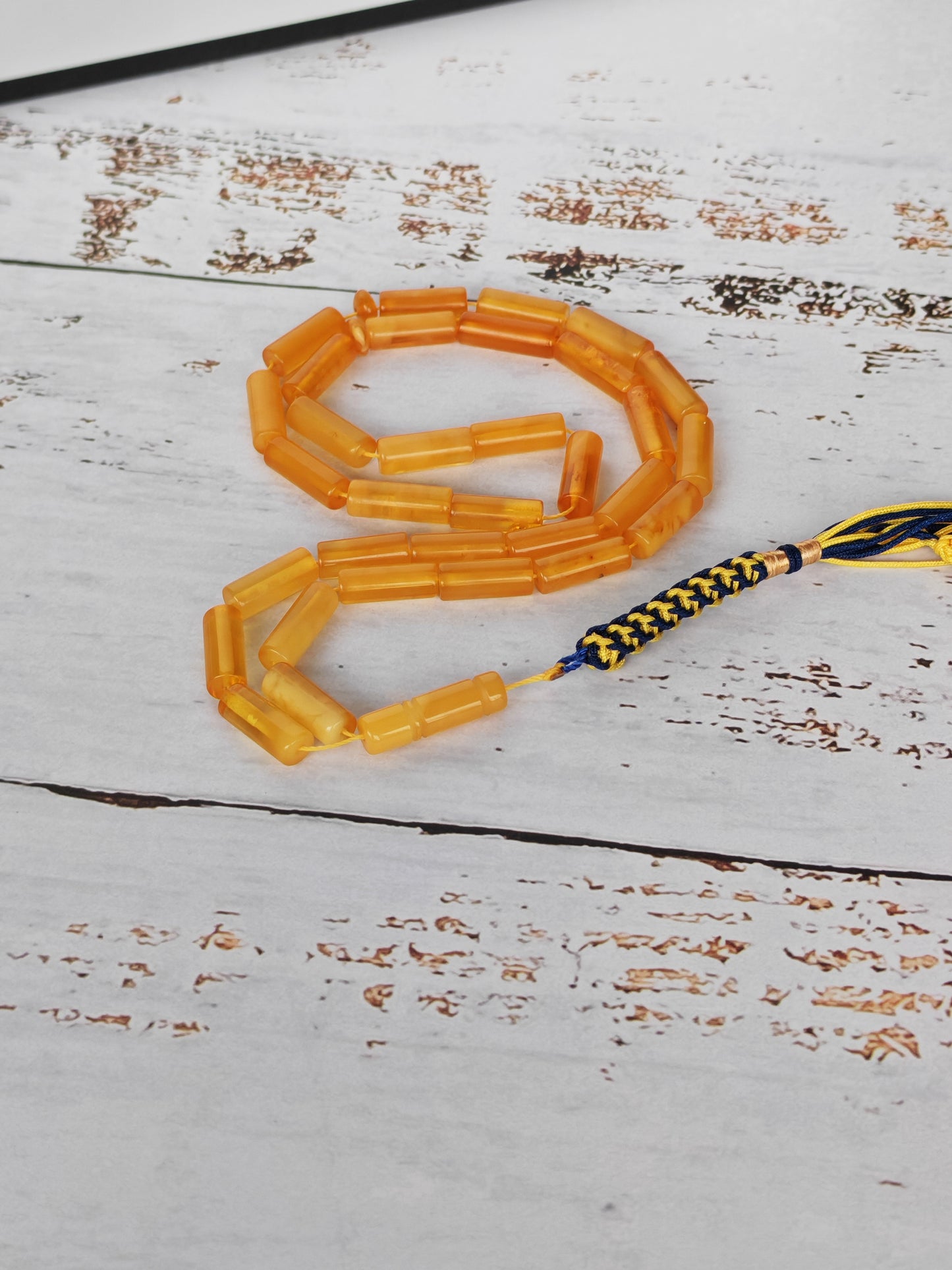 Cylinder Shape Aged Honey Amber Micro Rosary | 32 Beads