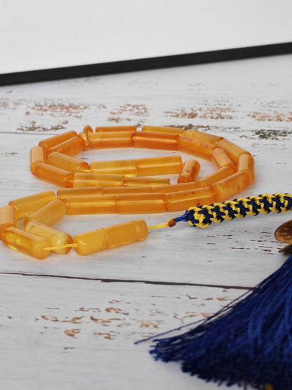 Cylinder Shape Aged Honey Amber Micro Rosary | 32 Beads