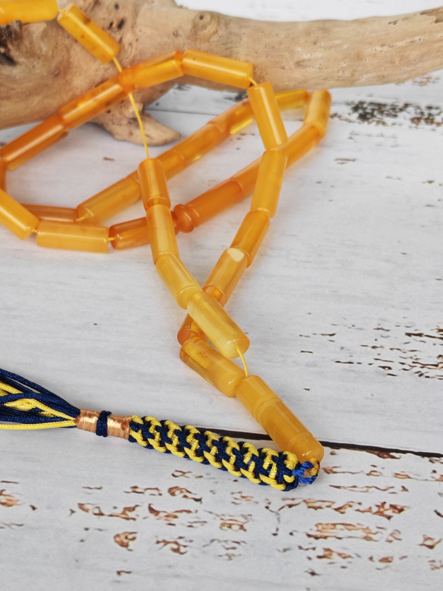 Cylinder Shape Aged Honey Amber Micro Rosary | 32 Beads