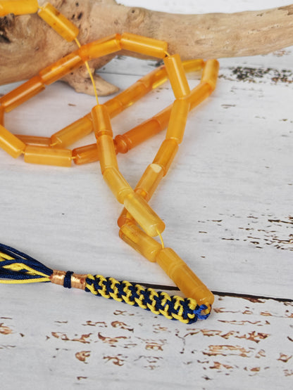 Cylinder Shape Aged Honey Amber Micro Rosary | 32 Beads
