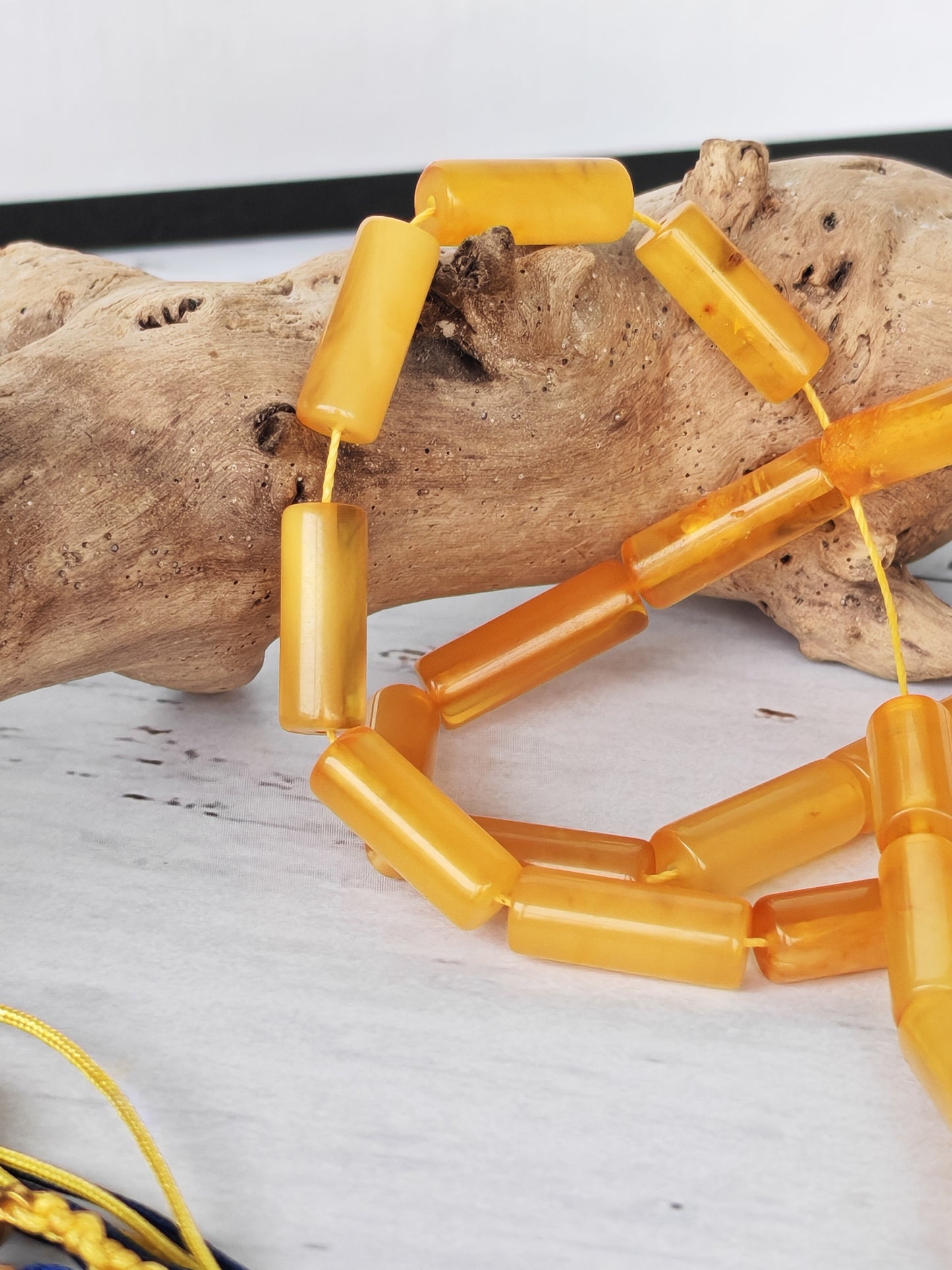 Cylinder Shape Aged Honey Amber Micro Rosary | 32 Beads