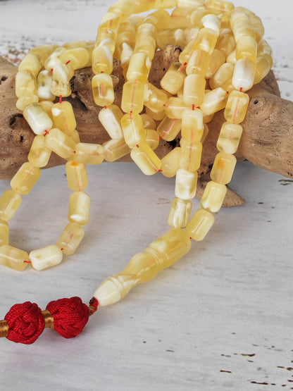 Mosaic Citron and White Baltic Amber Tasbih | 114 Beads | 7.4 x 4.6mm Micro | Ultra Lightweight