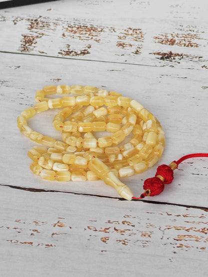 Mosaic Citron and White Baltic Amber Tasbih | 114 Beads | 7.4 x 4.6mm Micro | Ultra Lightweight