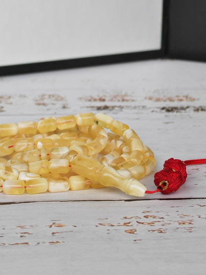 Mosaic Citron and White Baltic Amber Tasbih | 114 Beads | 7.4 x 4.6mm Micro | Ultra Lightweight