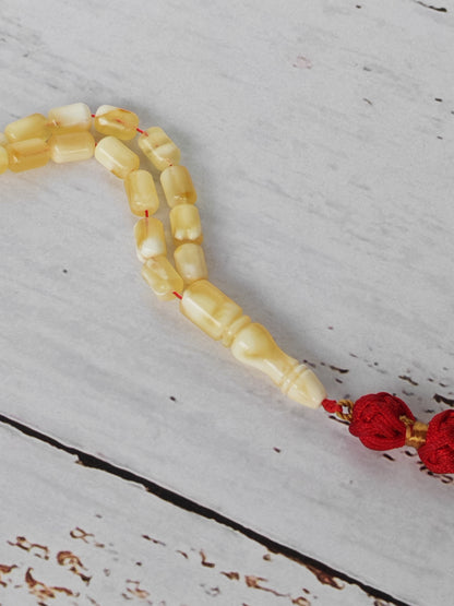 Mosaic Citron and White Baltic Amber Tasbih | 114 Beads | 7.4 x 4.6mm Micro | Ultra Lightweight