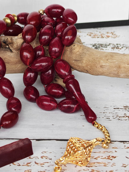 Deep Burgundy American Bakelite Tasbih | 37 Olive Beads