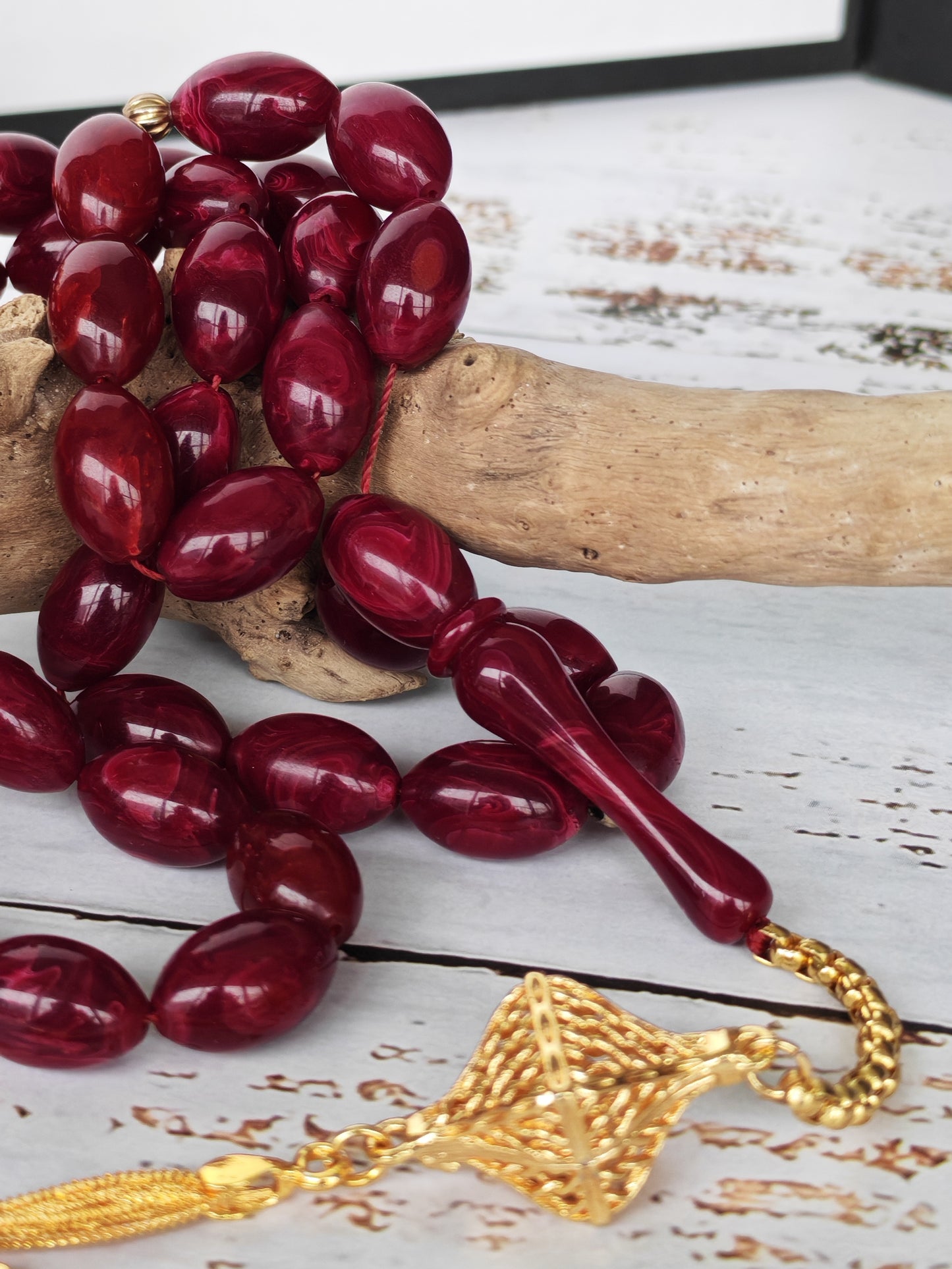 Deep Burgundy American Bakelite Tasbih | 37 Olive Beads