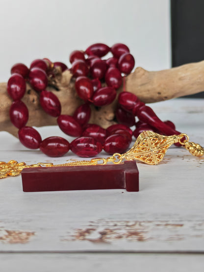 Deep Burgundy American Bakelite Tasbih | 37 Olive Beads
