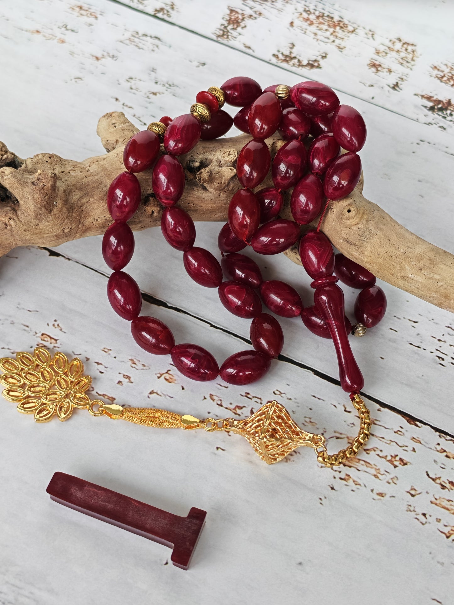 Deep Burgundy American Bakelite Tasbih | 37 Olive Beads