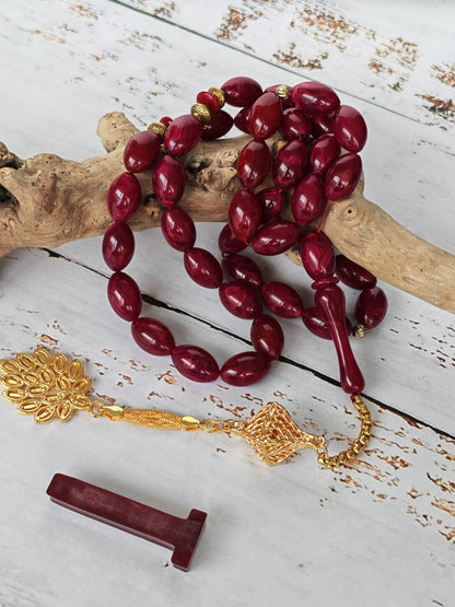Deep Burgundy American Bakelite Tasbih | 37 Olive Beads