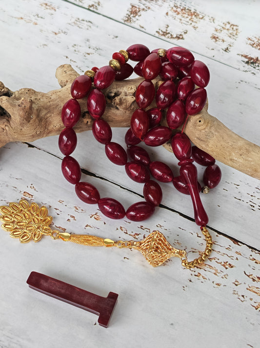 Deep Burgundy American Bakelite Tasbih | 37 Olive Beads