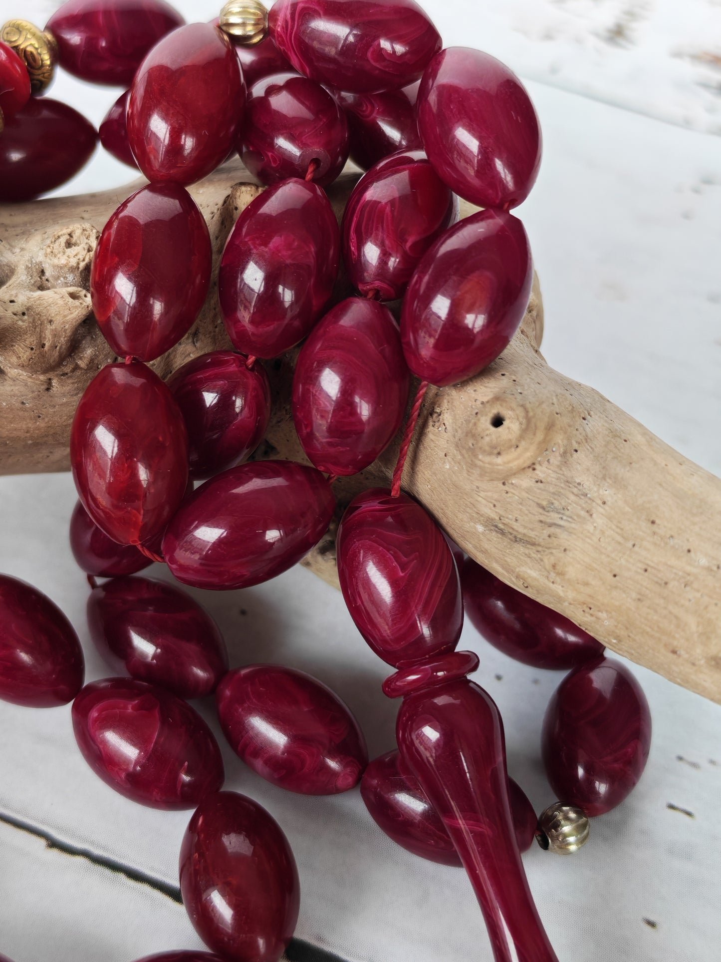 Deep Burgundy American Bakelite Tasbih | 37 Olive Beads