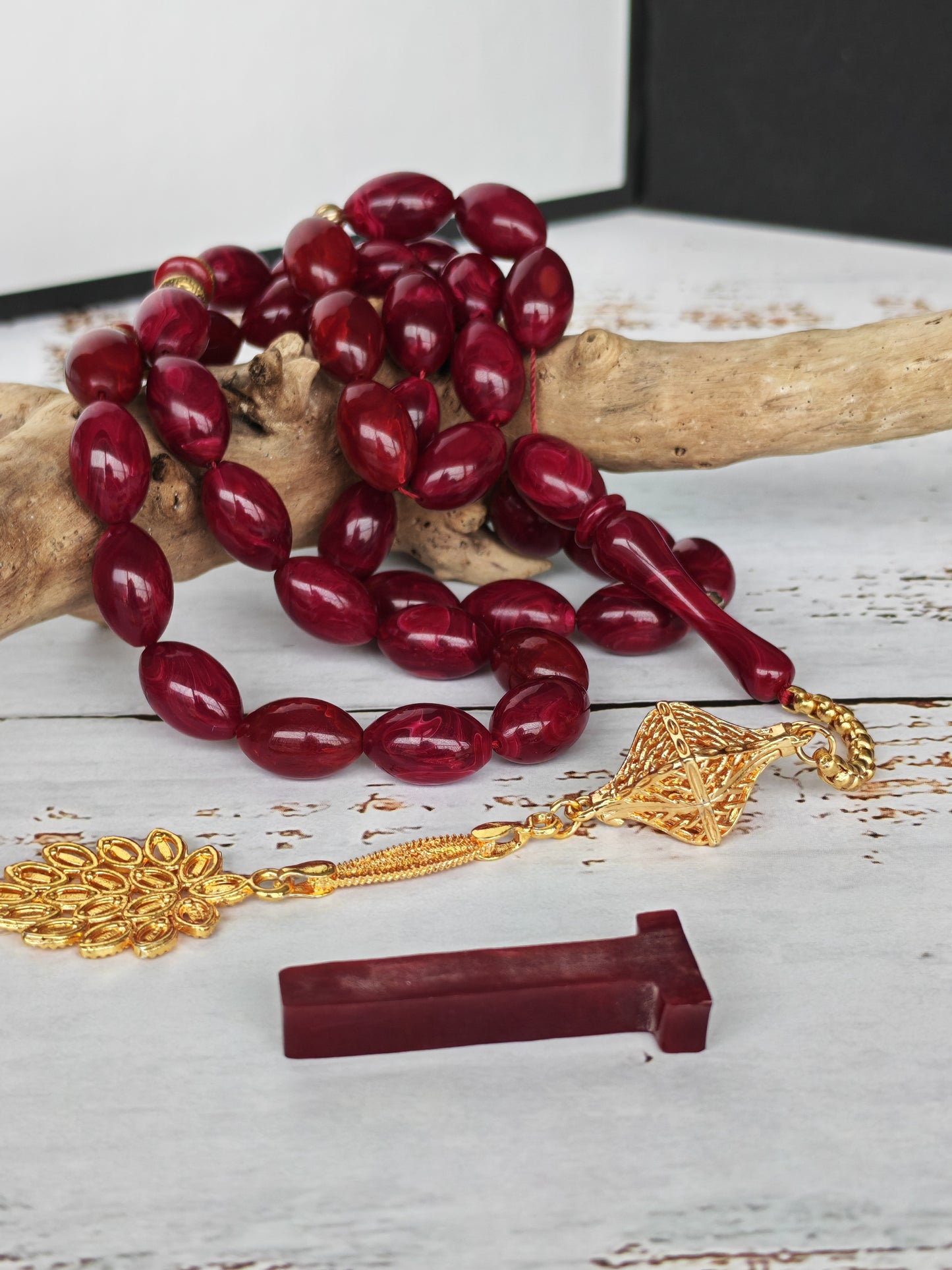 Deep Burgundy American Bakelite Tasbih | 37 Olive Beads