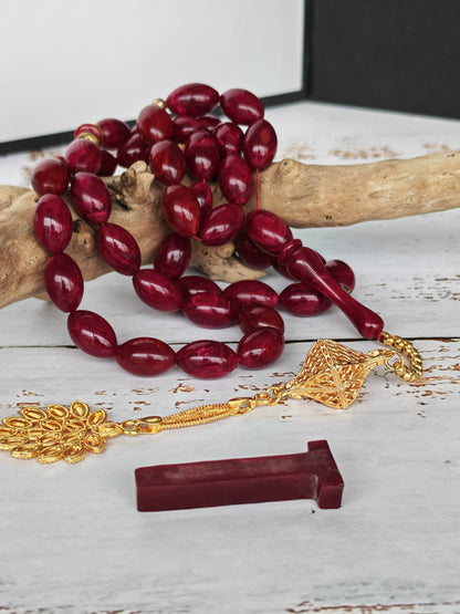 Deep Burgundy American Bakelite Tasbih | 37 Olive Beads