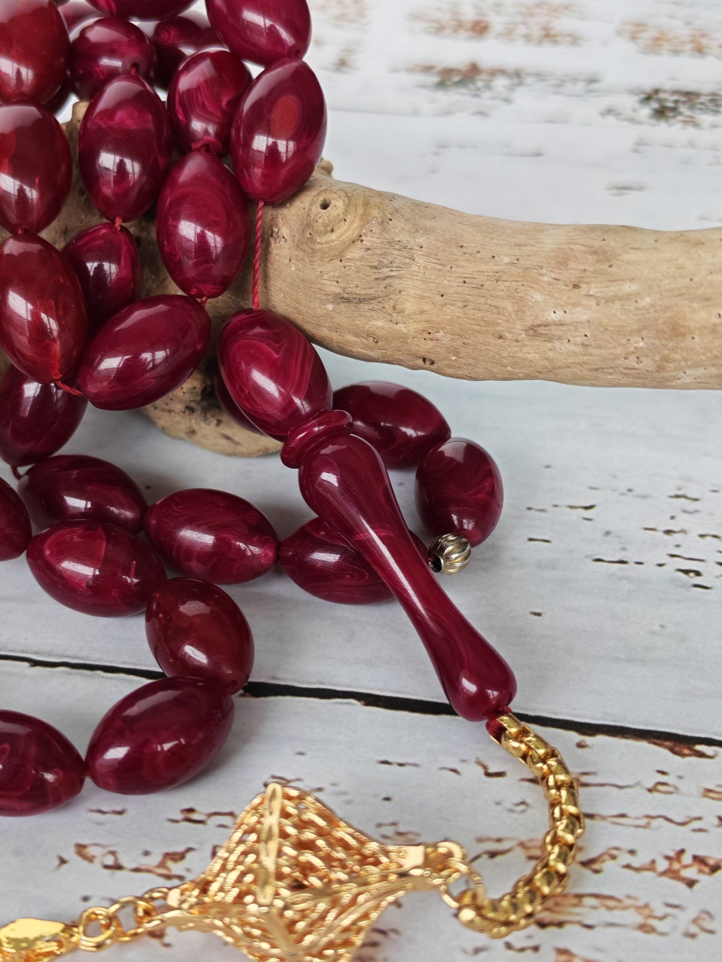 Deep Burgundy American Bakelite Tasbih | 37 Olive Beads