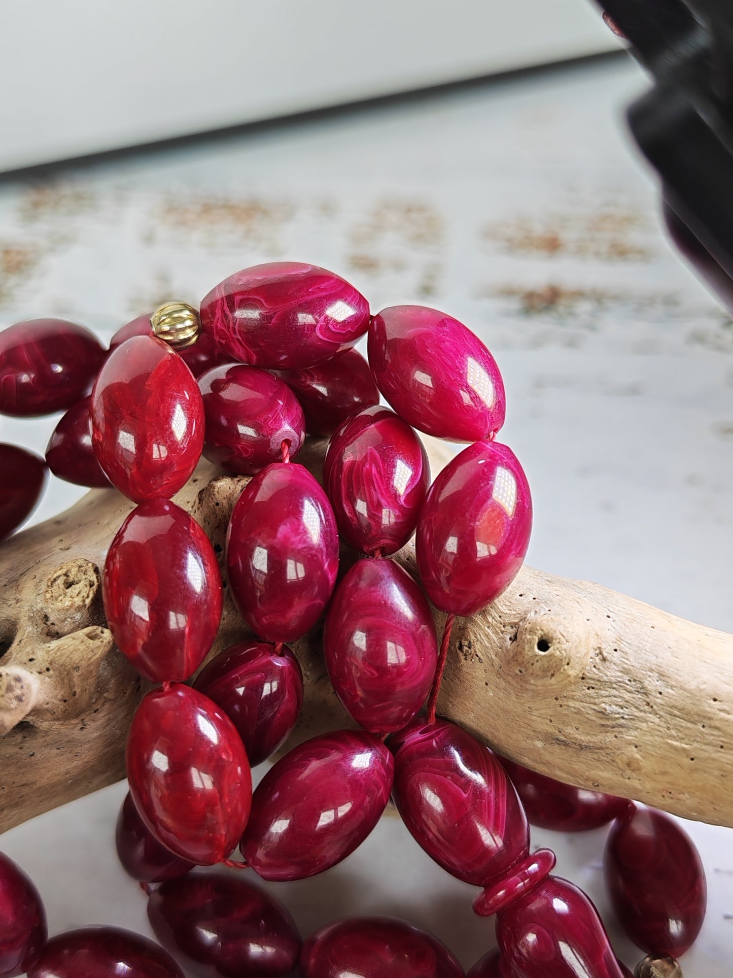 Deep Burgundy American Bakelite Tasbih | 37 Olive Beads