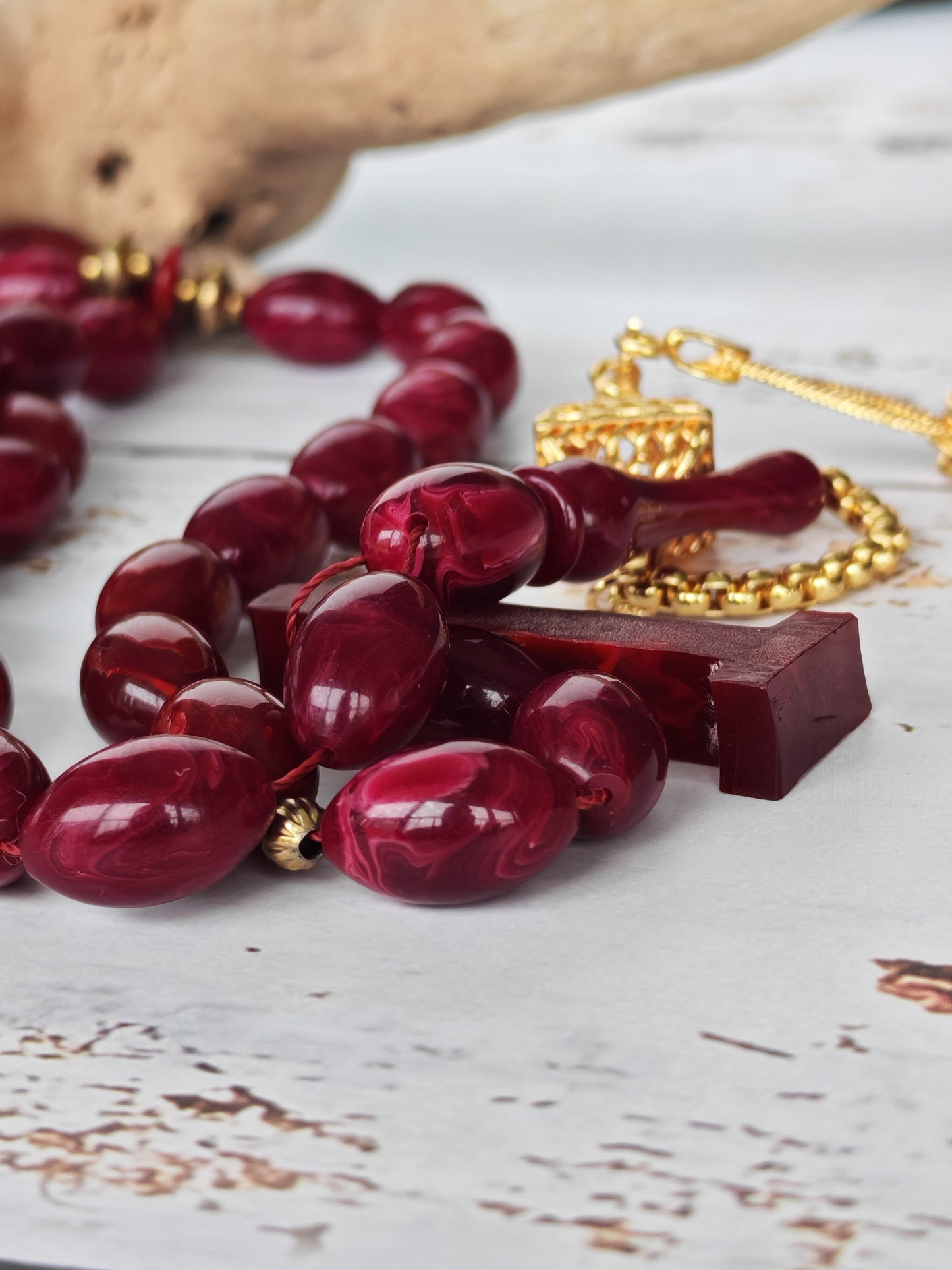 Deep Burgundy American Bakelite Tasbih | 37 Olive Beads