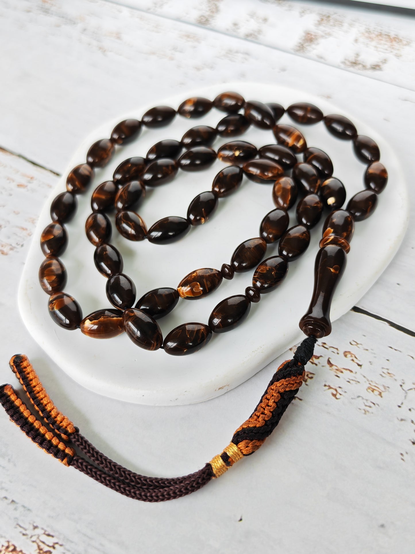 Galaxy Brown Bakelite Tasbih | 51 Olive Beads | Checkers Origin | 30.8g