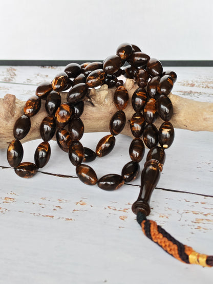 Galaxy Brown Bakelite Tasbih | 51 Olive Beads | Checkers Origin | 30.8g