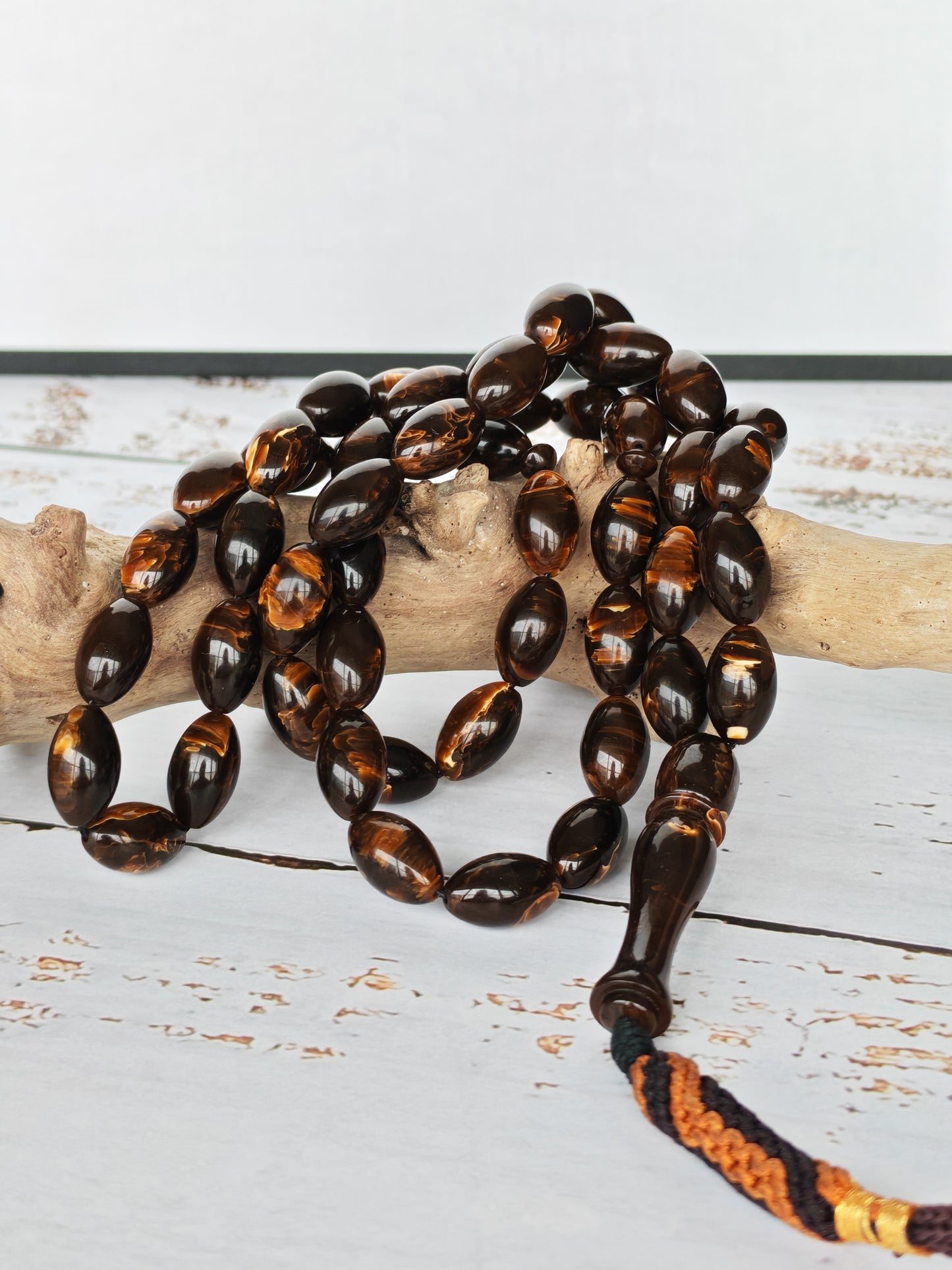 Galaxy Brown Bakelite Tasbih | 51 Olive Beads | Checkers Origin | 30.8g