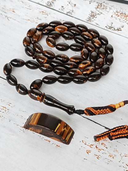 Galaxy Brown Bakelite Tasbih | 51 Olive Beads | Checkers Origin | 30.8g