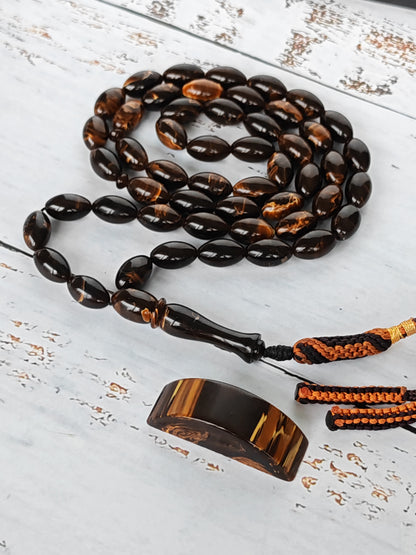 Galaxy Brown Bakelite Tasbih | 51 Olive Beads | Checkers Origin | 30.8g