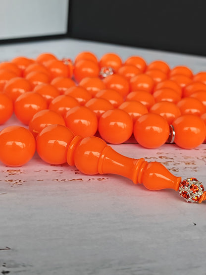 Neon Orange American Bakelite Tasbih | 51 Round Beads | 15.2mm Jumbo | Bowling Ball Origin | 139.3g