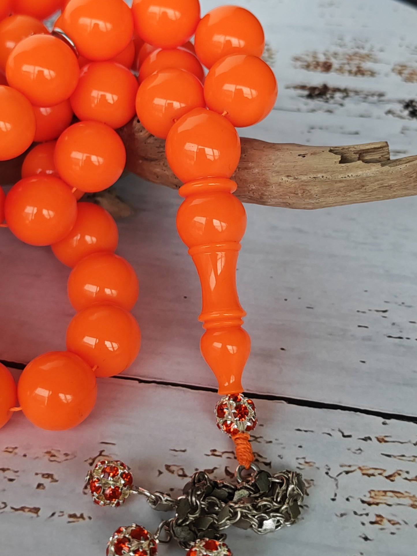 Neon Orange American Bakelite Tasbih | 51 Round Beads | 15.2mm Jumbo | Bowling Ball Origin | 139.3g