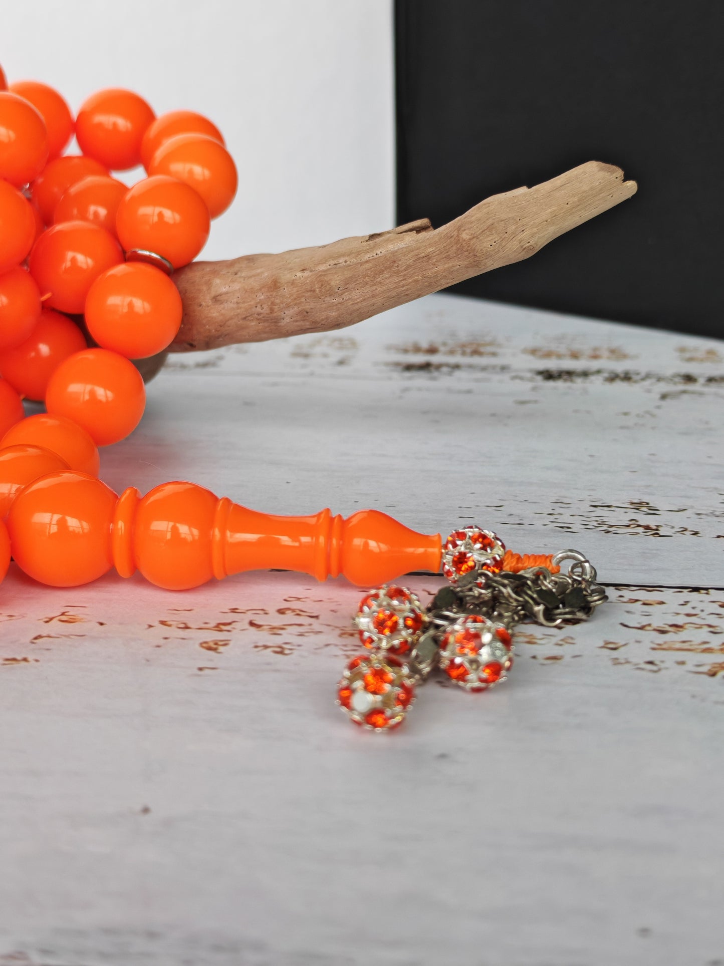 Neon Orange American Bakelite Tasbih | 51 Round Beads | 15.2mm Jumbo | Bowling Ball Origin | 139.3g