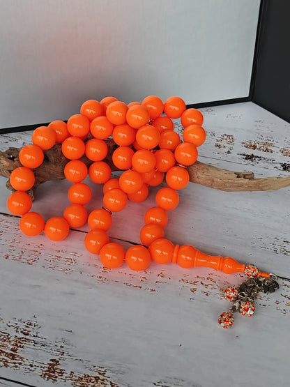 Neon Orange American Bakelite Tasbih | 51 Round Beads | 15.2mm Jumbo | Bowling Ball Origin | 139.3g