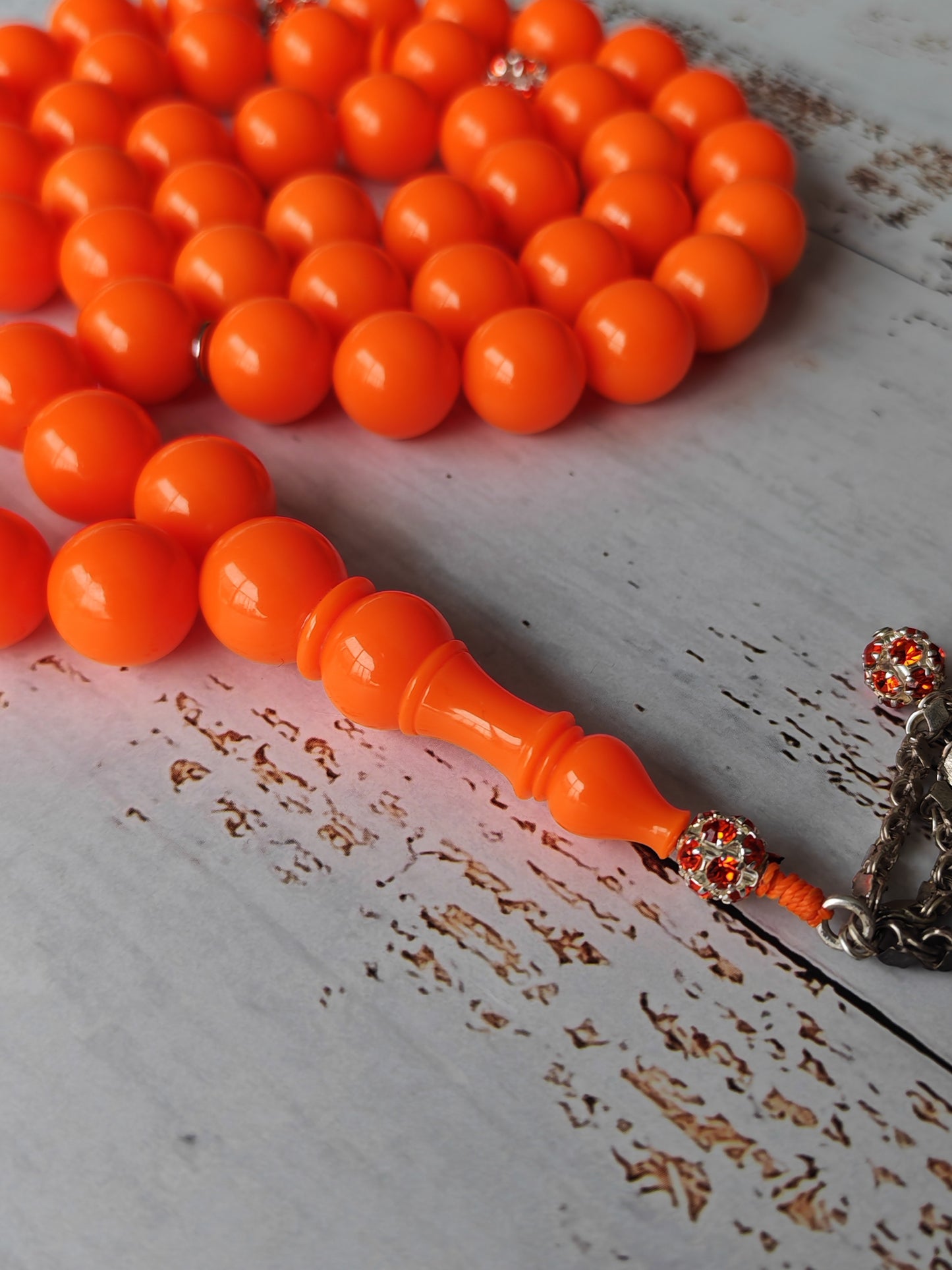 Neon Orange American Bakelite Tasbih | 51 Round Beads | 15.2mm Jumbo | Bowling Ball Origin | 139.3g
