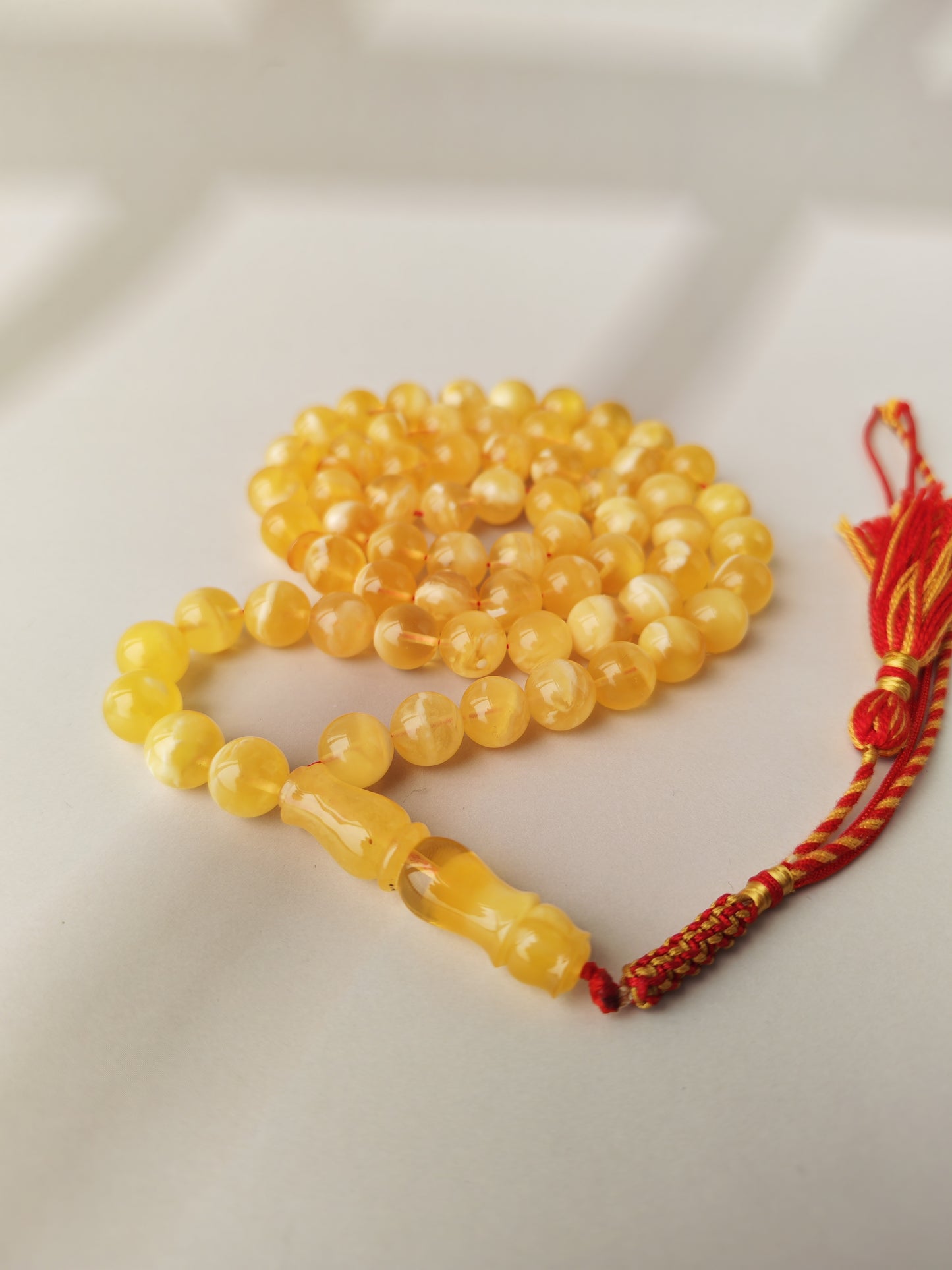 Cloudy Half-Half Baltic Amber Misbah | 66 Beads | Natural Inclusions | Unique Imami