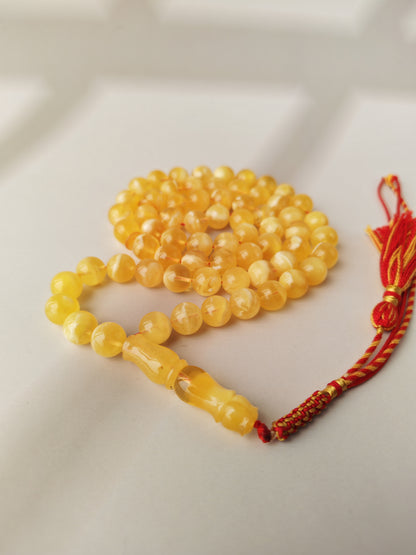 Cloudy Half-Half Baltic Amber Misbah | 66 Beads | Natural Inclusions | Unique Imami
