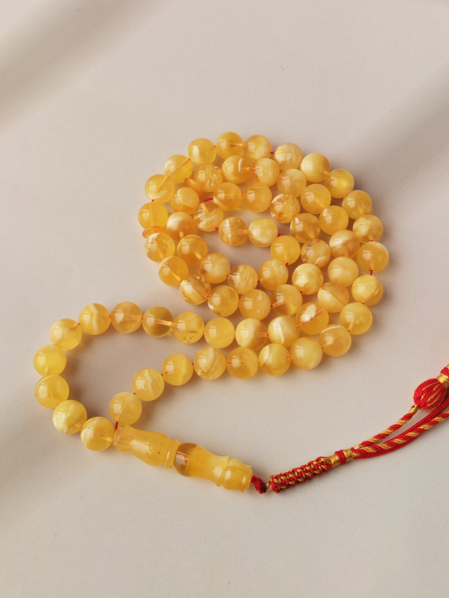 Cloudy Half-Half Baltic Amber Misbah | 66 Beads | Natural Inclusions | Unique Imami