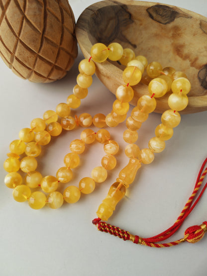 Cloudy Half-Half Baltic Amber Misbah | 66 Beads | Natural Inclusions | Unique Imami