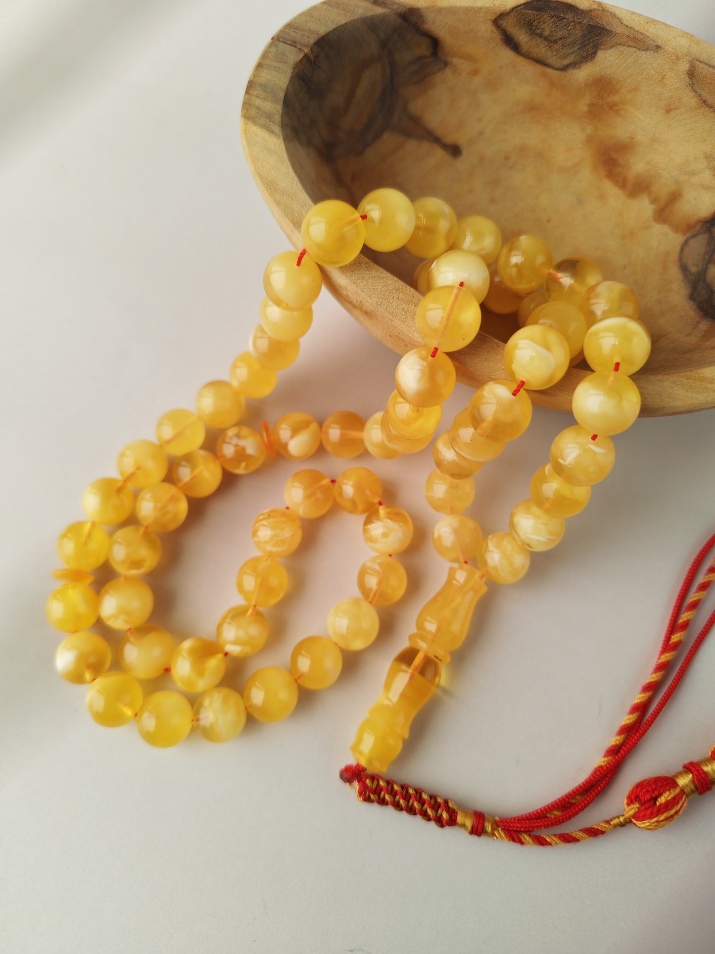Cloudy Half-Half Baltic Amber Misbah | 66 Beads | Natural Inclusions | Unique Imami