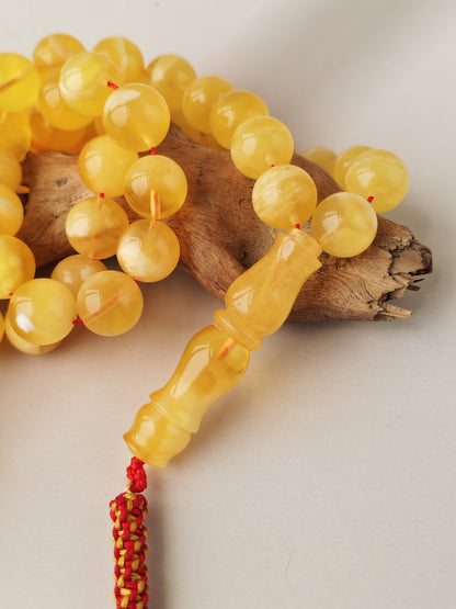 Cloudy Half-Half Baltic Amber Misbah | 66 Beads | Natural Inclusions | Unique Imami