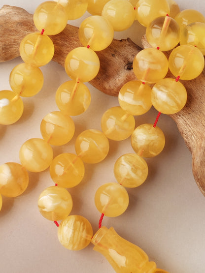 Cloudy Half-Half Baltic Amber Misbah | 66 Beads | Natural Inclusions | Unique Imami