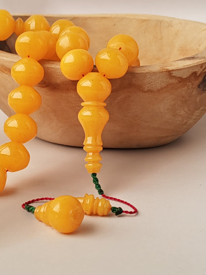 Lemon German Bakelite Misbah with Nemesh | 33 Istanbul Shape Beads | 46.5g