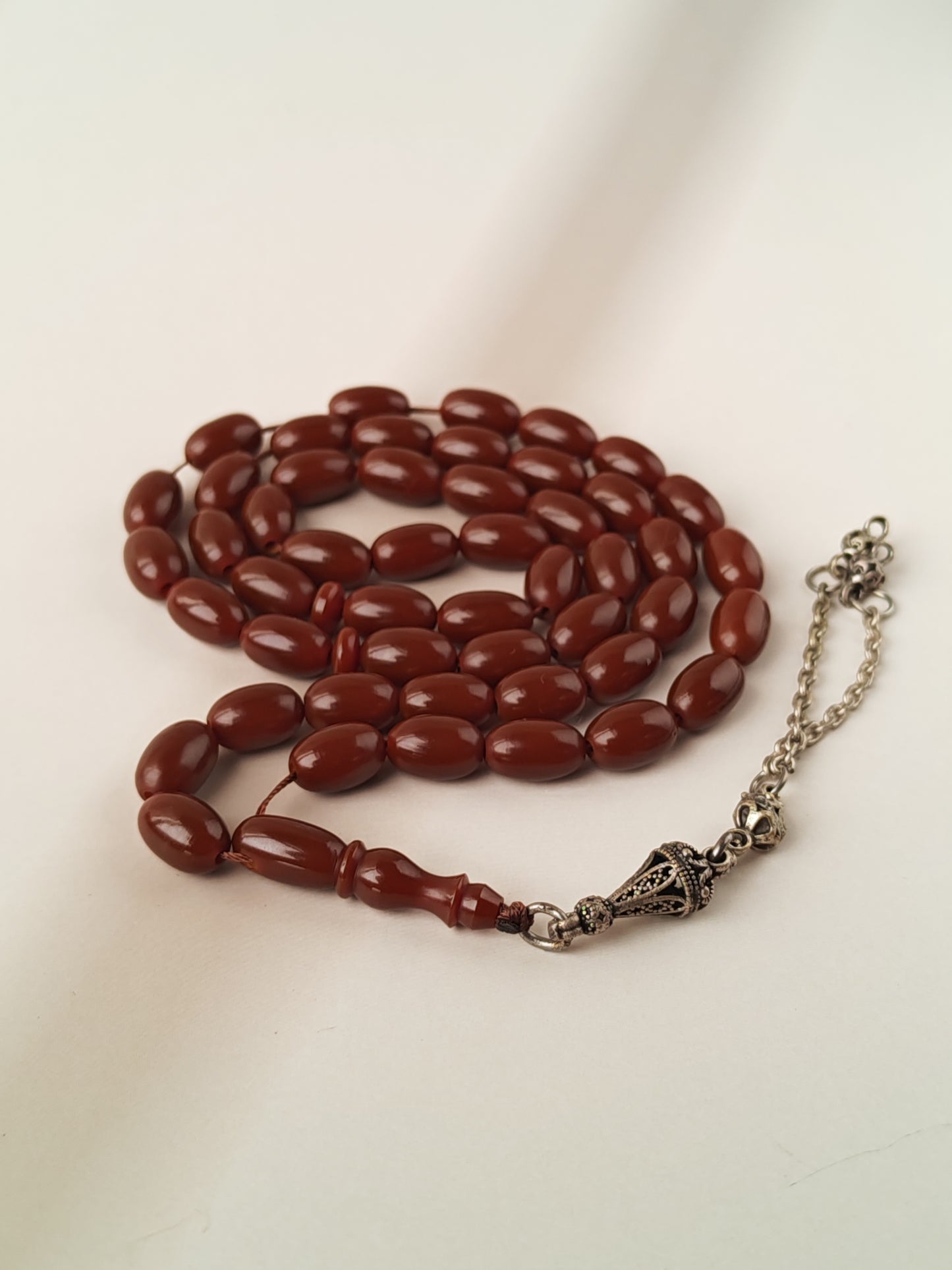 Dark Brown German Bakelite Tasbih | 49 Olive Beads | Antique Egyptian Craft | 30.7g