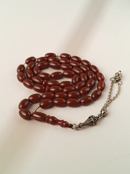 Dark Brown German Bakelite Tasbih | 49 Olive Beads | Antique Egyptian Craft | 30.7g