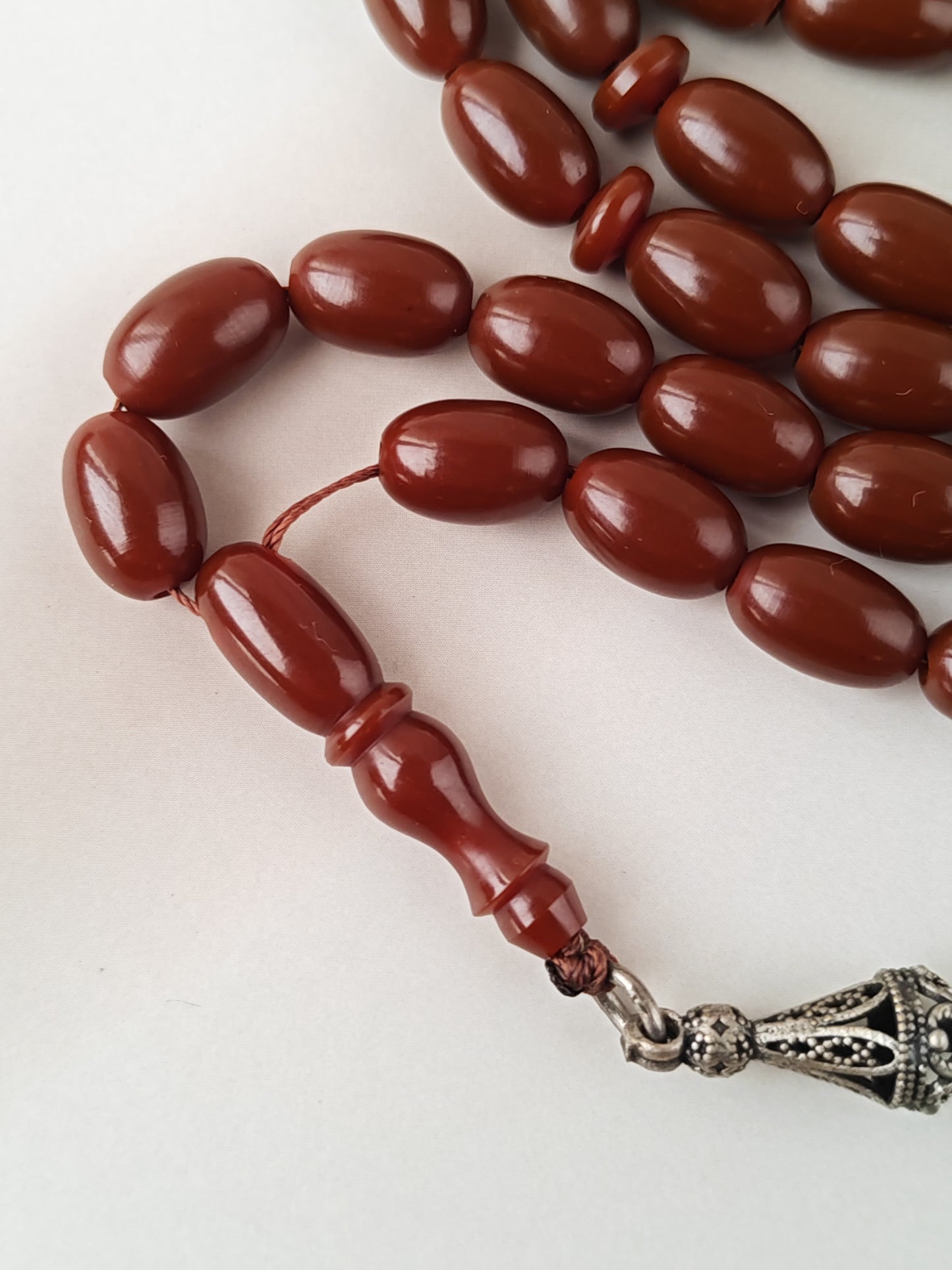 Dark Brown German Bakelite Tasbih | 49 Olive Beads | Antique Egyptian Craft | 30.7g