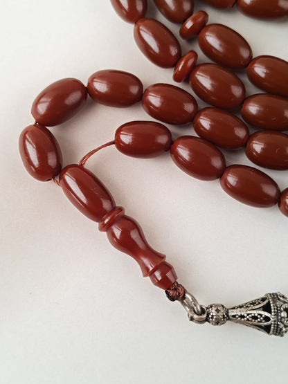 Dark Brown German Bakelite Tasbih | 49 Olive Beads | Antique Egyptian Craft | 30.7g
