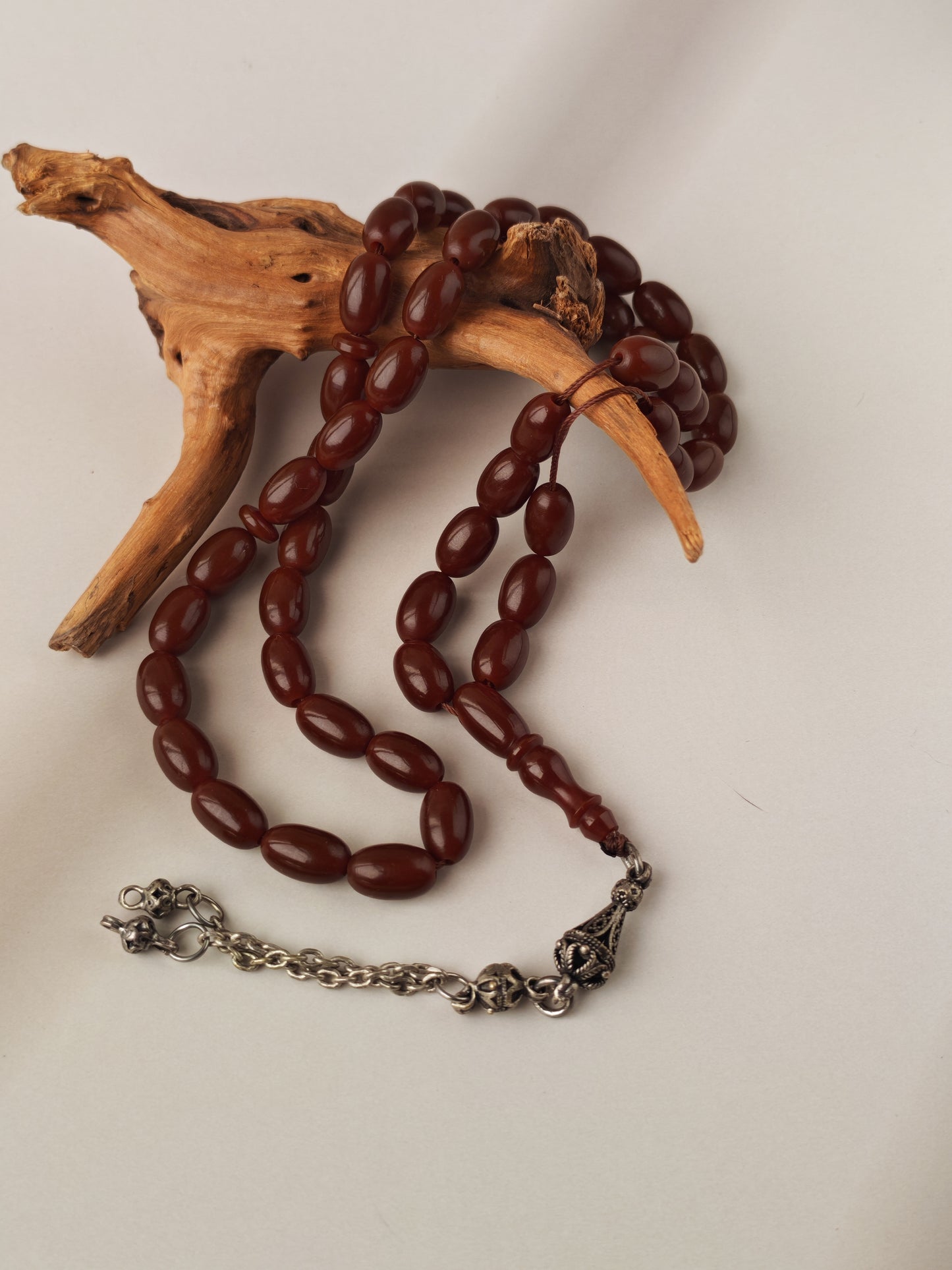 Dark Brown German Bakelite Tasbih | 49 Olive Beads | Antique Egyptian Craft | 30.7g