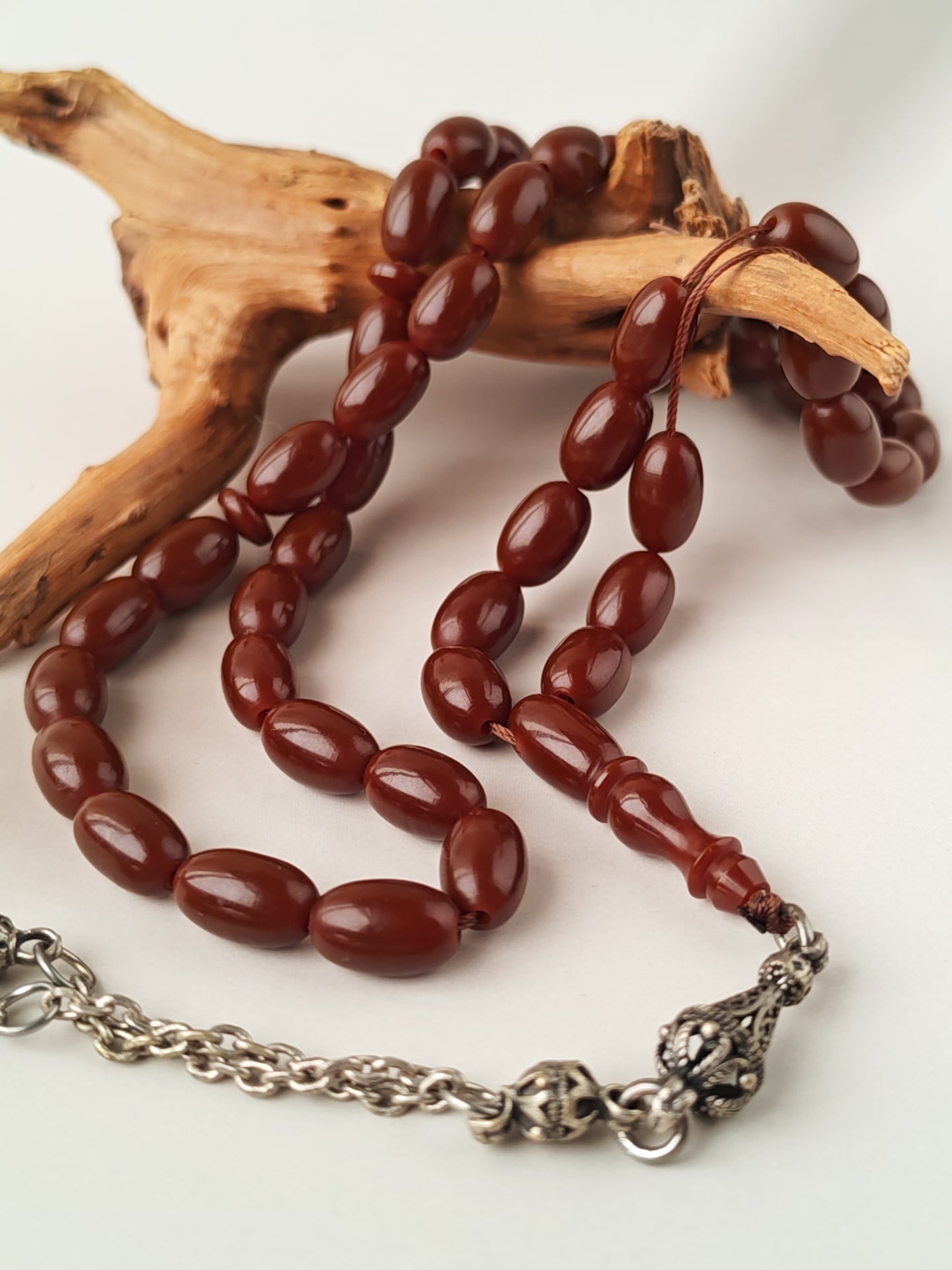 Dark Brown German Bakelite Tasbih | 49 Olive Beads | Antique Egyptian Craft | 30.7g