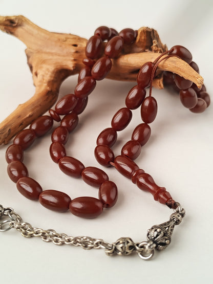 Dark Brown German Bakelite Tasbih | 49 Olive Beads | Antique Egyptian Craft | 30.7g