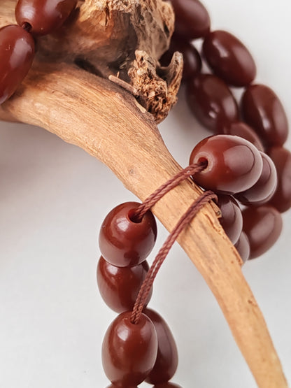 Dark Brown German Bakelite Tasbih | 49 Olive Beads | Antique Egyptian Craft | 30.7g