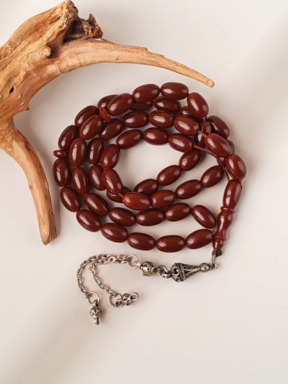Dark Brown German Bakelite Tasbih | 49 Olive Beads | Antique Egyptian Craft | 30.7g