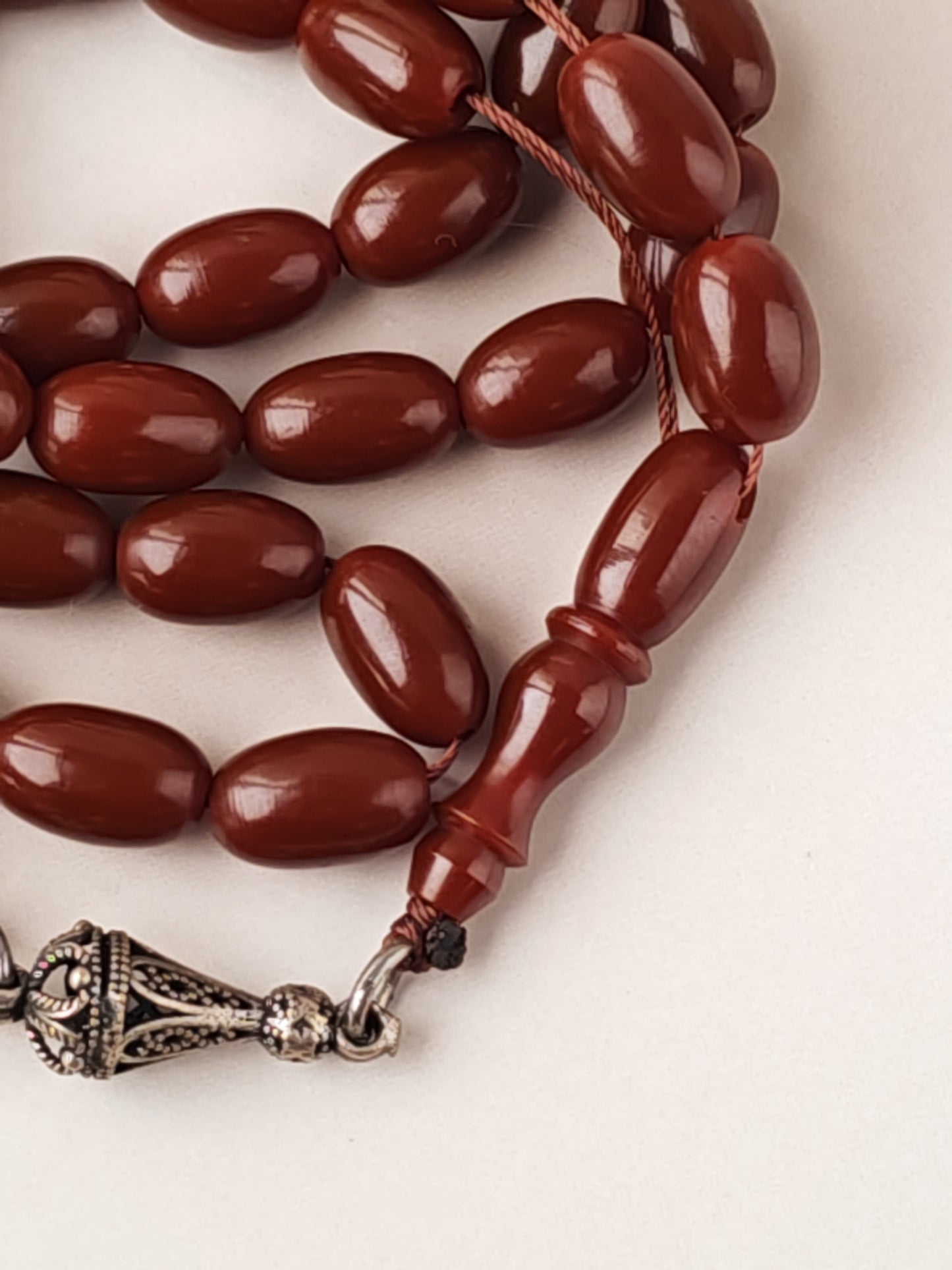 Dark Brown German Bakelite Tasbih | 49 Olive Beads | Antique Egyptian Craft | 30.7g